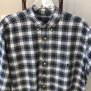 RL Tartan Plaid Oxford Cotton Twill Button‎ Down Shirt Long Sleeve Big Tall